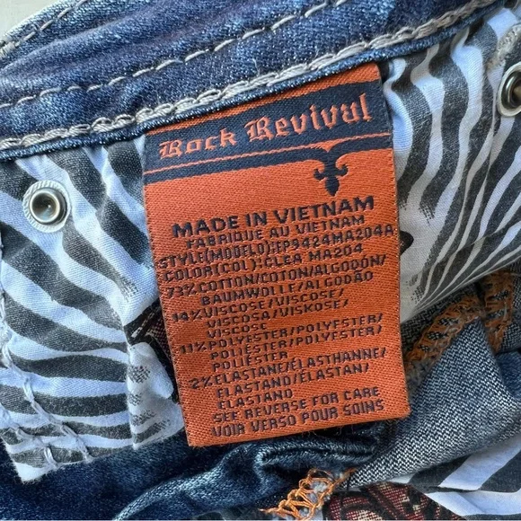 Rock Revival Mid Rise Ankle Skinny Jeans with Embroidered Pockets Women size 26 - Picture 9 of 9